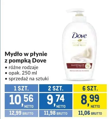 Mydło w płynie z pompką Dove różne rodzaje promocja w Makro
