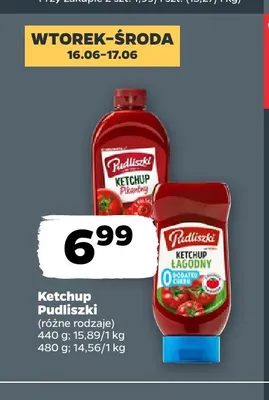 Ketchup łagodny Pudliszki 0% dodatku cukru promocja w Netto
