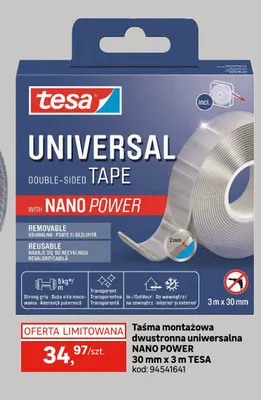 Taśma montażowa dwustronna uniwersalna Nano Power 30 mm x 3 m Tesa promocja w Leroy Merlin