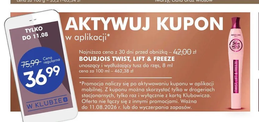 Tusz do rzęs Bourjois Twist, Lift & Freeze promocja w Super-Pharm