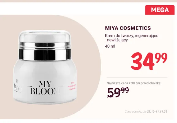 Krem do twarzy regenerująco-nawilżający Miya Cosmetics promocja w Rossmann