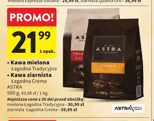 Kawa mielona Astra Łagodna Tradycyjna promocja w Intermarche