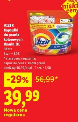 Kapsułki do prania kolorowych tkanin Vizir XL promocja w Lidl
