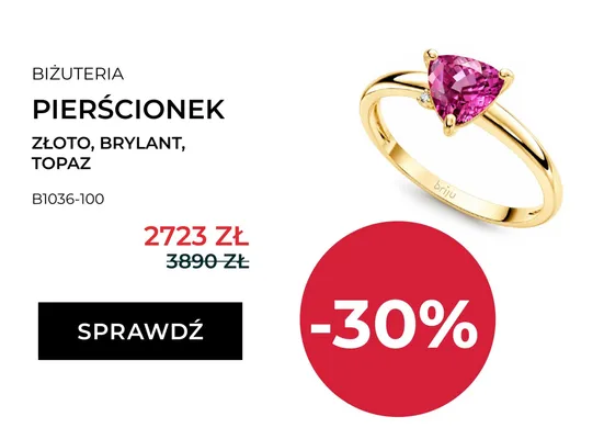 Pierścionek Briju złoty z brylantem i topazem B1036-100 promocja w Briju
