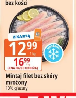 Mintaj filet bez skóry mrożony 10% glazury promocja w Leclerc