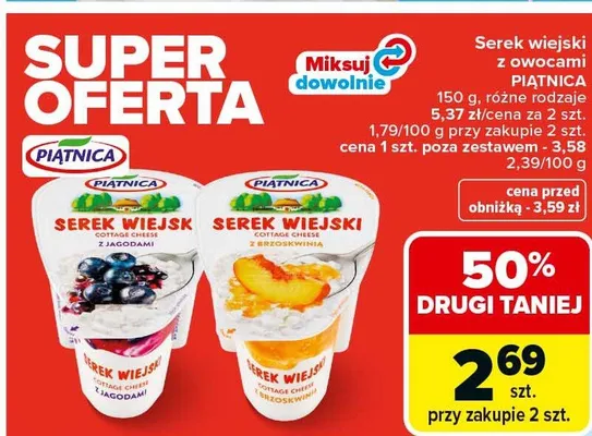 Serek wiejski z owocami różne rodzaje promocja w Carrefour