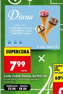 Lody rożek Diuna 6-pak promocja w Biedronka