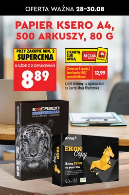 Papier ksero A4 500 arkuszy 80 g Ekon Copy promocja w Biedronka