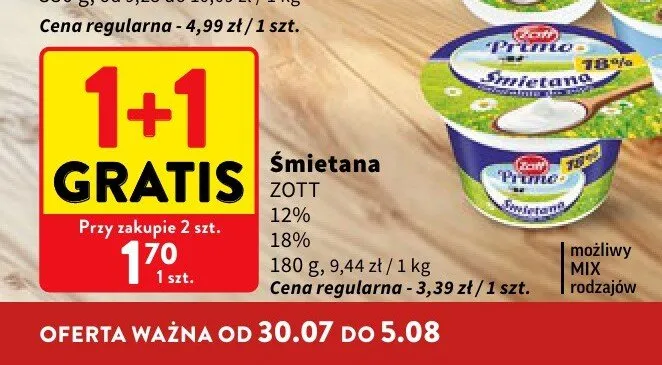 Śmietana Zott Primo 18% promocja w Intermarche