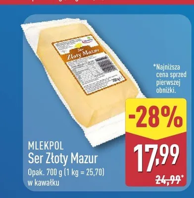 Ser Złoty Mazur w kawałku Mlekpol promocja w Aldi
