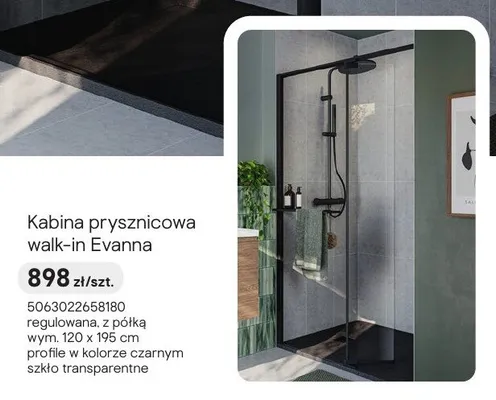 Kabina prysznicowa walk-in Evanna promocja w Castorama
