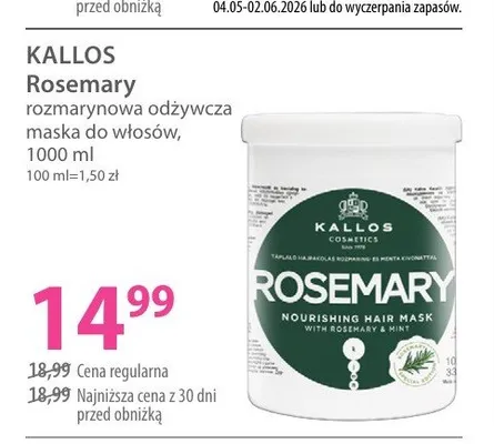 Rozmarynowa odżywcza maska do włosów Kallos Rosemary promocja w Hebe