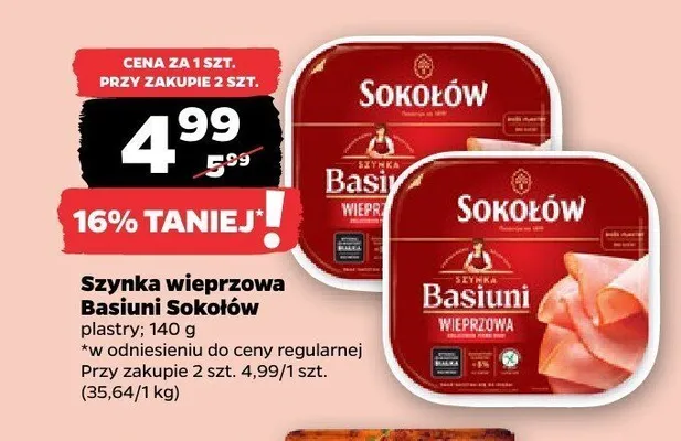 Szynka wieprzowa Basiuni Sokołów promocja w Netto