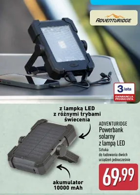 Powerbank solarny z lampą LED ADVENTURIDGE promocja w Aldi