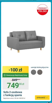 Sofa 2-osobowa z funkcją spania promocja w ERLI