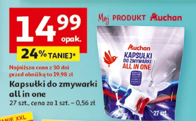 Kapsułki do zmywarki all in one, 27 szt. promocja w Auchan