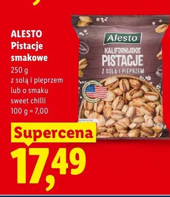 Pistacje smakowe z solą i pieprzem Alesto promocja w Lidl