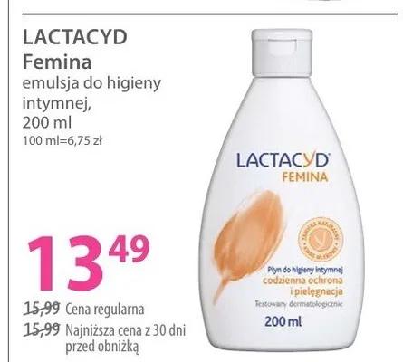 Emulsja do higieny intymnej Lactacyd Femina promocja w Hebe