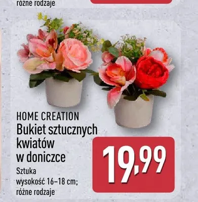 Bukiet sztucznych kwiatów w doniczce HOME CREATION 16-18cm promocja w Aldi