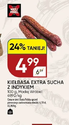 Kiełbasa extra sucha z indykiem Madej Wróbel promocja w Chata Polska
