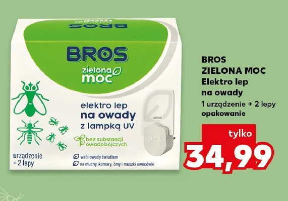 Elektro lep na owady BROS Zielona Moc 1 urządzenie + 2 lepy promocja w Kaufland