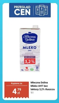 Mleko UHT Mleczna Dolina bez laktozy 3,2% tłuszczu promocja w Biedronka
