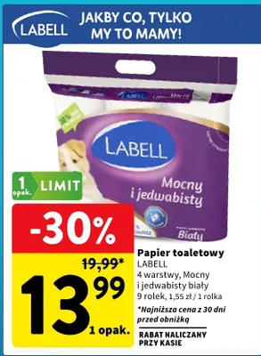 Papier toaletowy Labell Mocny i jedwabisty biały 4 warstwy promocja w Intermarche