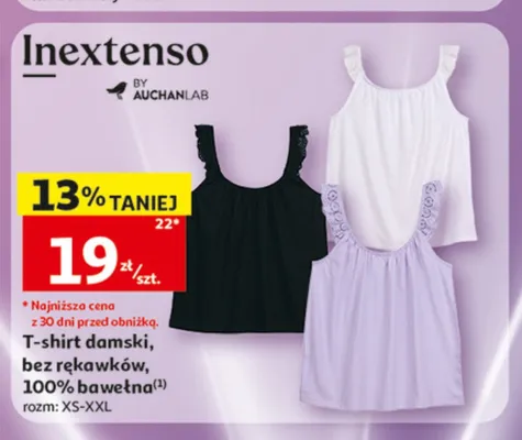 T-shirt damski bez rękawków 100% bawełna Inextenso promocja w Auchan