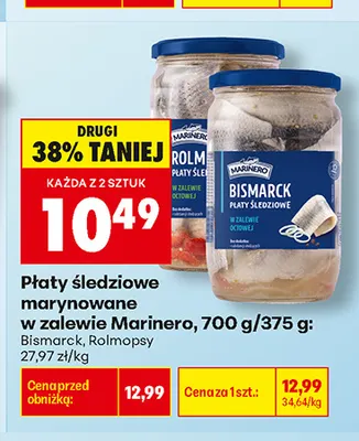 Płaty śledziowe marynowane w zalewie Rolmopsy Marinero promocja w Biedronka