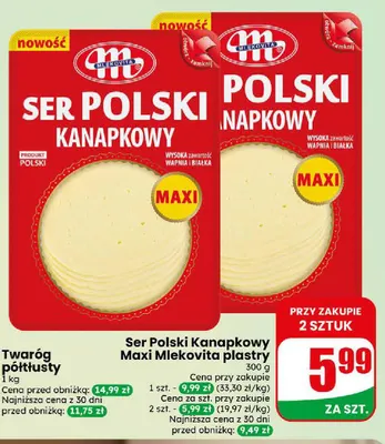 Ser Polski Kanapkowy Maxi w plastrach Mlekovita promocja w Dino