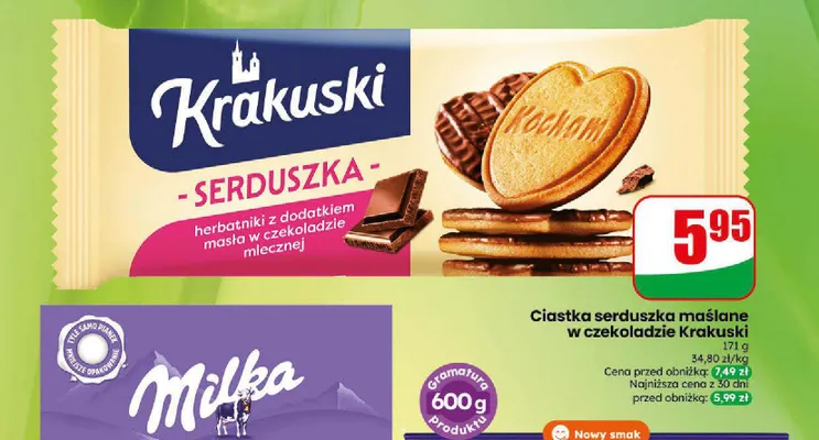 Ciastka serduszka maślane w czekoladzie Krakuski promocja w Dino