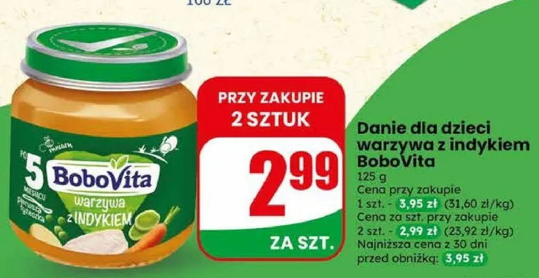 Danie dla dzieci warzywa z indykiem BoboVita promocja w Dino