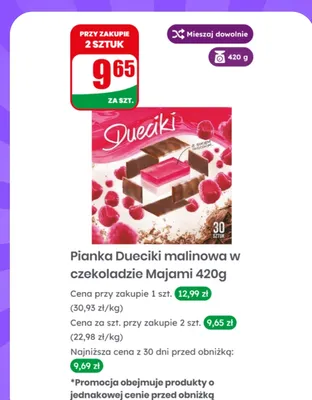 Pianka Dueciki malinowa w czekoladzie Majami promocja w Dino