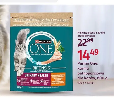 Sucha karma dla kotów Purina One Bifensis Urinary Health 800 g promocja w Rossmann