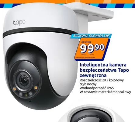 Inteligentna kamera bezpieczeństwa Tapo zewnętrzna ruchoma głowica 360° rozdzielczość 2K wodoodporność IP65 promocja w Action