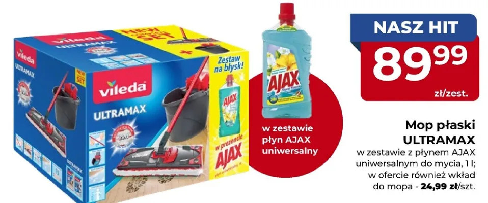 Mop płaski w zestawie z płynem AJAX uniwersalnym do mycia promocja w PSB Mrówka