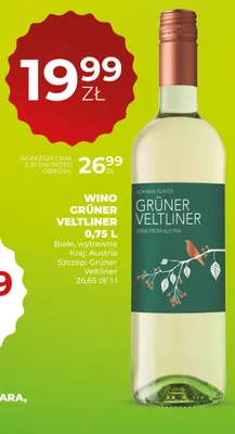 Wino Grüner Veltliner białe wytrawne Austria 0,75l promocja w Duży Ben