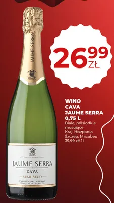 Wino białe polsłodkie musujące Cava promocja w Duży Ben