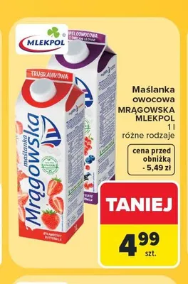 Maślanka owocowa Mrągowska Mlekpol promocja w Carrefour