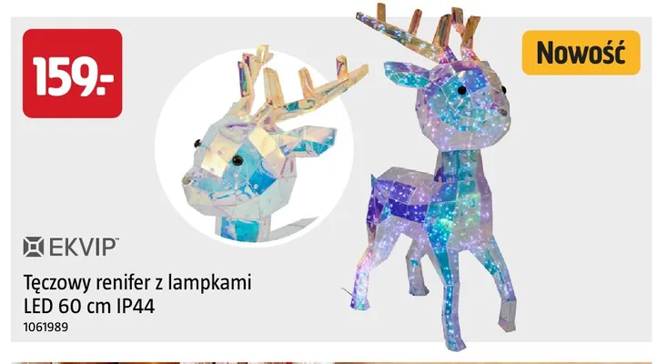 Tęczowy renifer z lampkami LED 60 cm IP44 Ekvip promocja w Jula