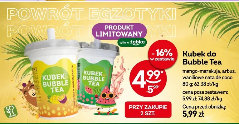 Kubek do Bubble Tea mango-marakuja, arbuz, waniliowa nata de coco promocja w Żabka