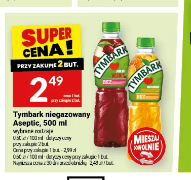 Napój Tymbark niegazowany Aseptic pomarańcza brzoskwinia promocja w Twój Market