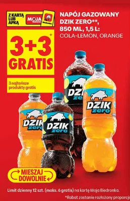 Napój gazowany Dzik Zero cola-lemon promocja w Biedronka