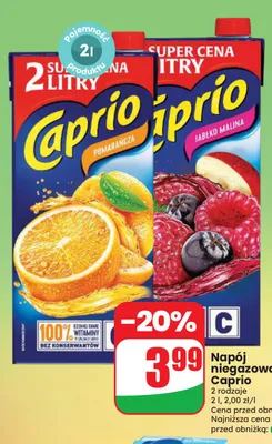Napój niegazowany Caprio jabłko malina promocja w Dino