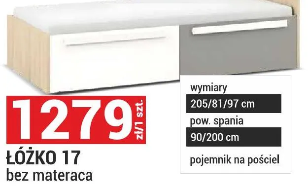 Łóżko 17 bez materaca 205/81/97cm pow. spania 90/200cm pojemnik na pościel promocja w Merkury Market