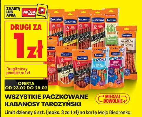 Kabanosy paczkowane drugi produkt za: promocja w Biedronka