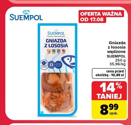 Gniazda z łososia wędzone Suempol promocja w Carrefour