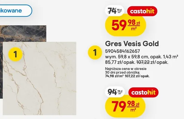 Gres Vesis Gold wym. 59,8x59,8cm promocja w Castorama
