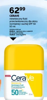 Niewidoczny fluid przeciwsłoneczny dla skóry normalnej i suchej SPF 50 CERAVE promocja w Ziko Dermo