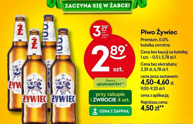 Piwo Żywiec Premium 0,0% butelka zwrotna promocja w Żabka